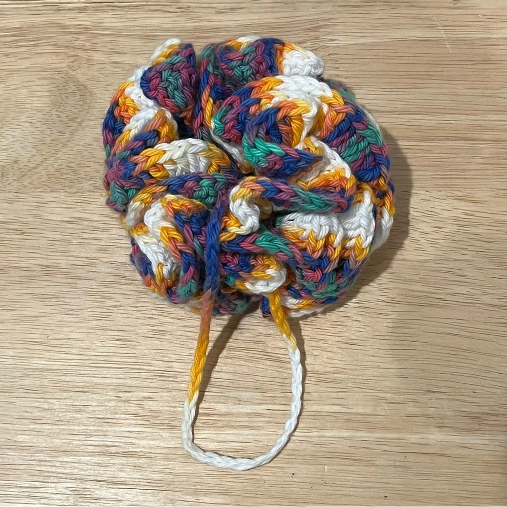 Set of 2 Crochet Pink/Yellow/Blue Eco-Friendly Bath Loofahs with Hanging Loop
